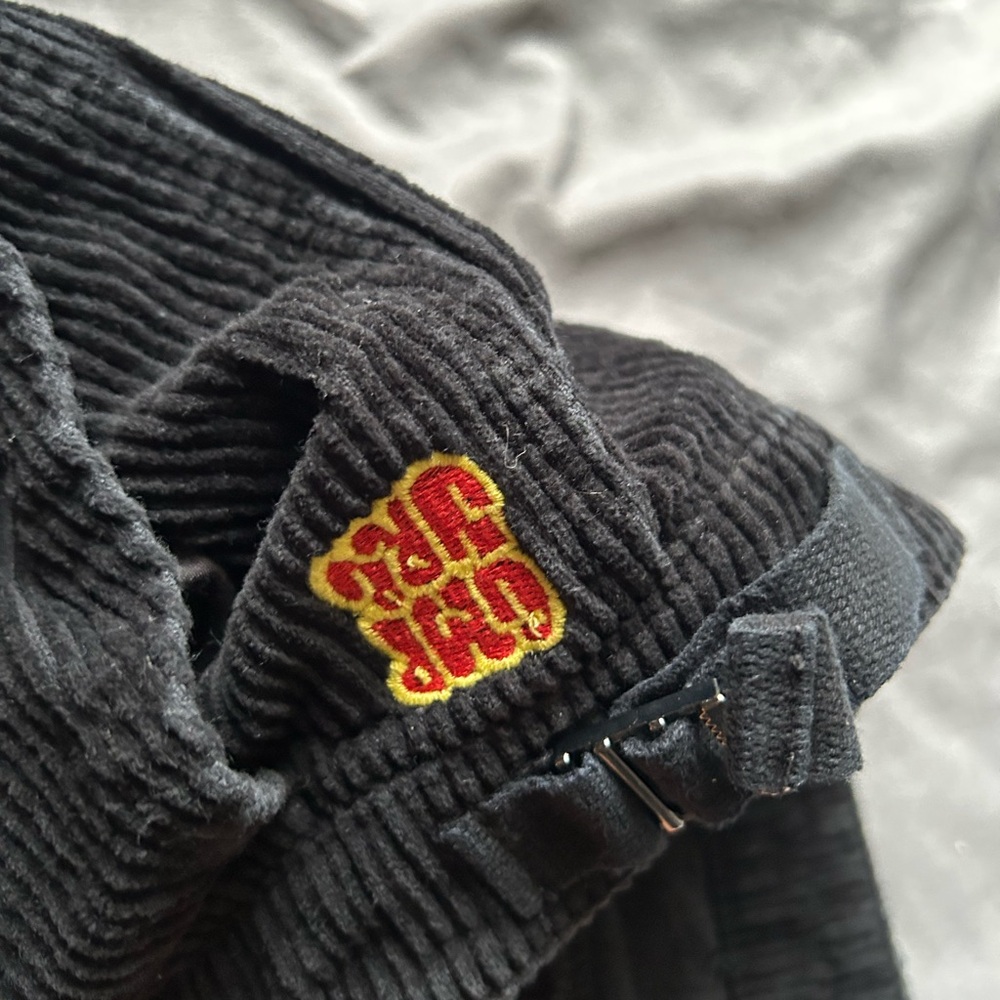 Empyre Black Corduroy Pants with Yellow Embroidery
